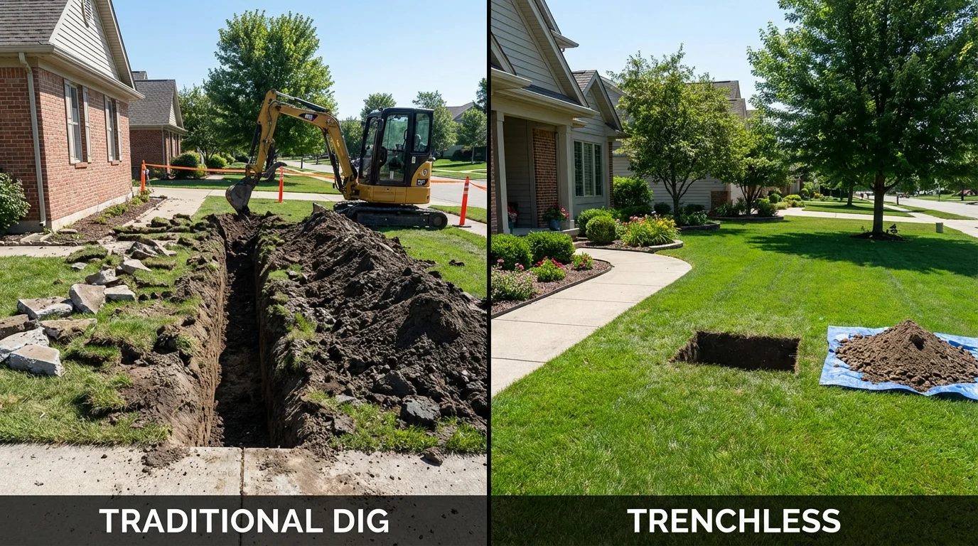 Trenchless sewer repair with minimal yard damage versus traditional excavation in Colton, CA